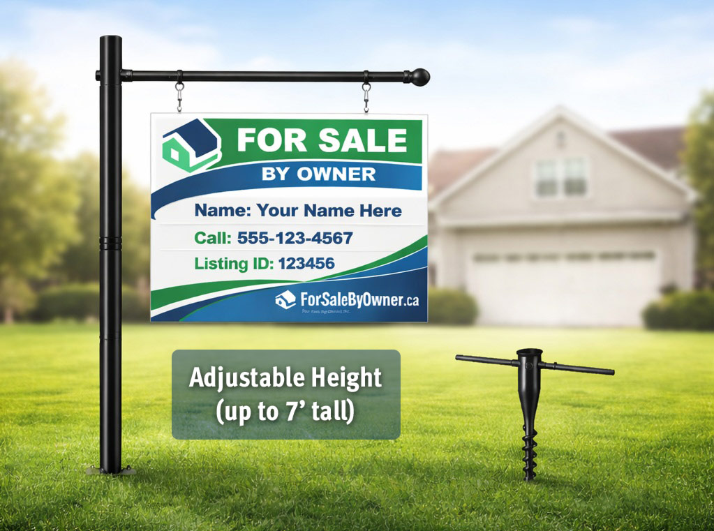 Lawn sign on metal post in front of a house