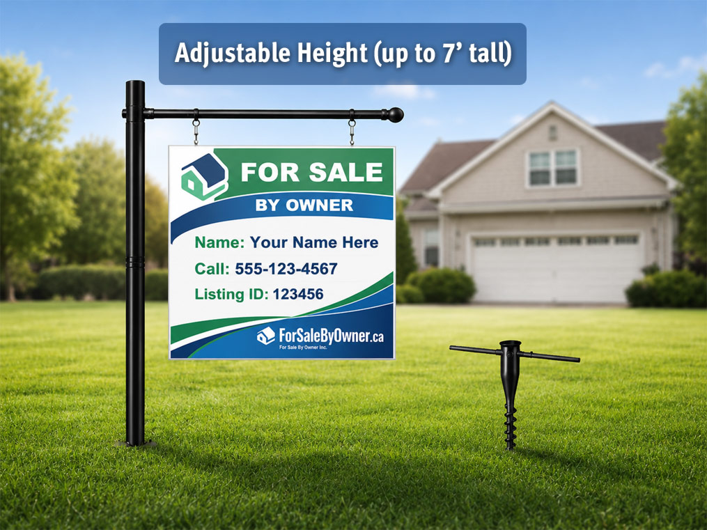 Lawn sign on metal post in front of a house