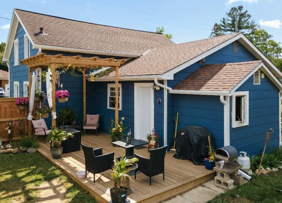 Side Yard of Main House with new deck and pergola
