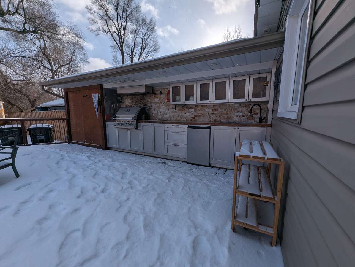 Outdoor Kitchen and Wood Deck - Winter