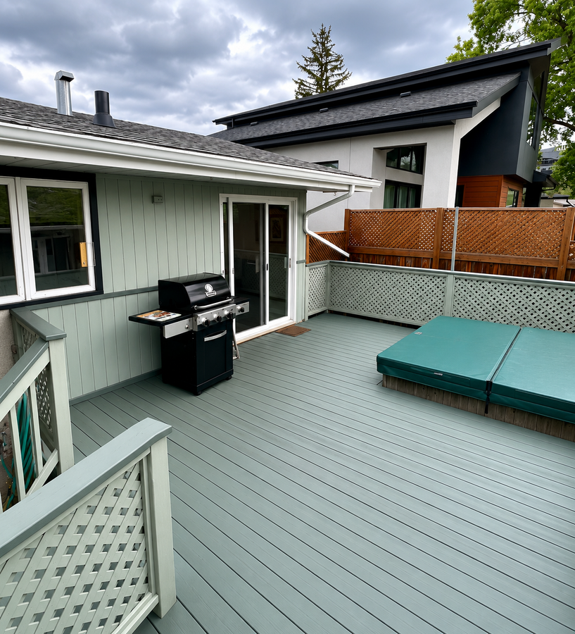 Upper deck with hot tub