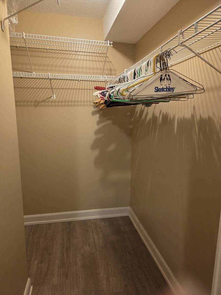 Significant storage and hanging space in master walk-in closet