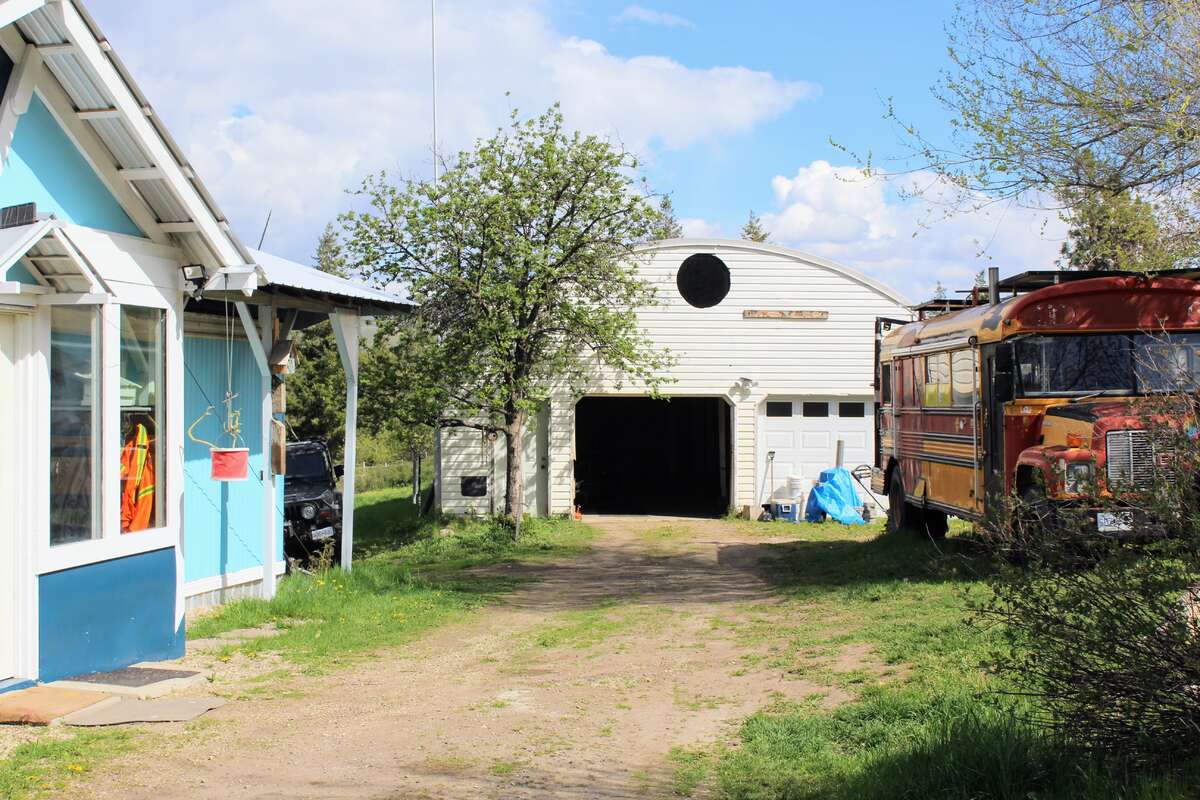 Automated garage entrance. Two eight by seven foot and a man door.