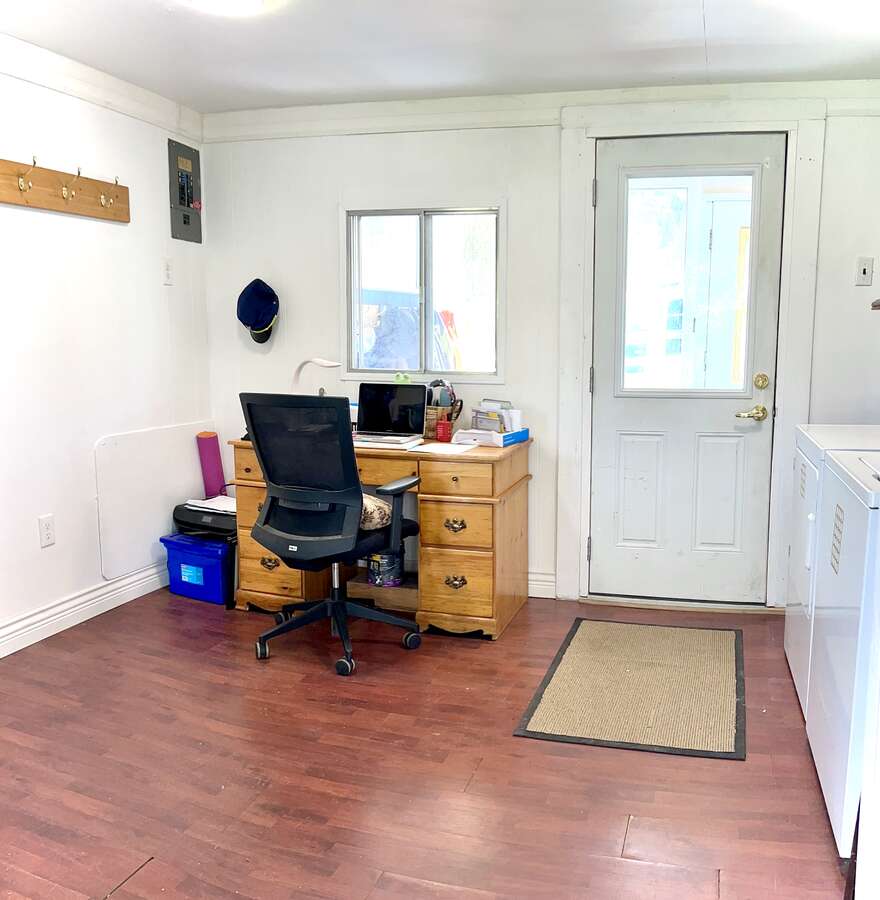 The airlock as we call it captures much heat and is a practical vestibule for outside clothes.