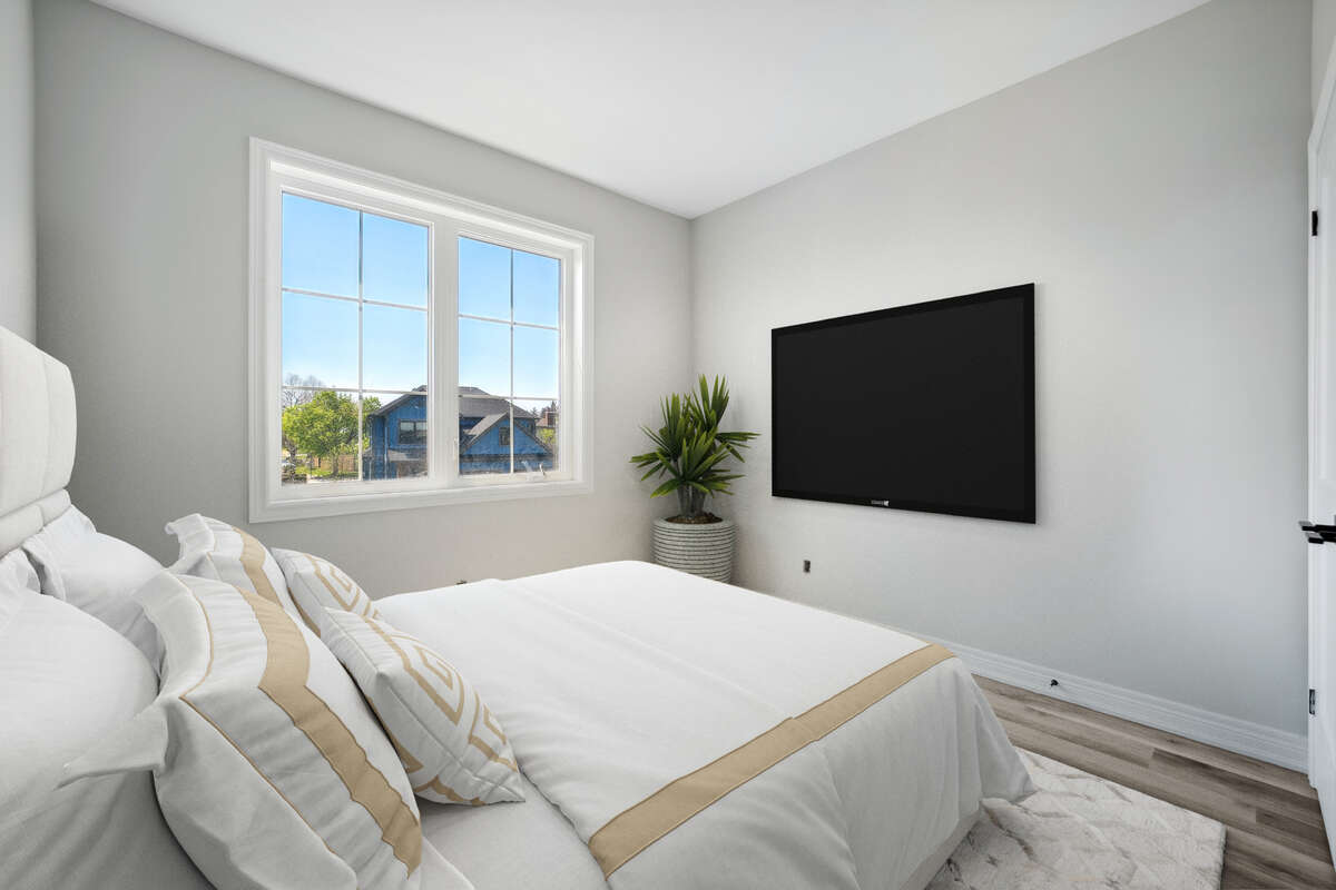 Virtually staged bedroom rendering based on floor plan.