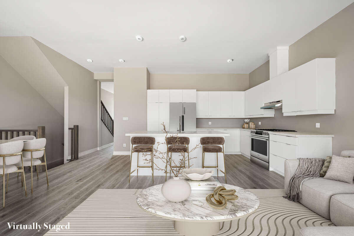 Virtually staged kitchen rendering based on floor plan.