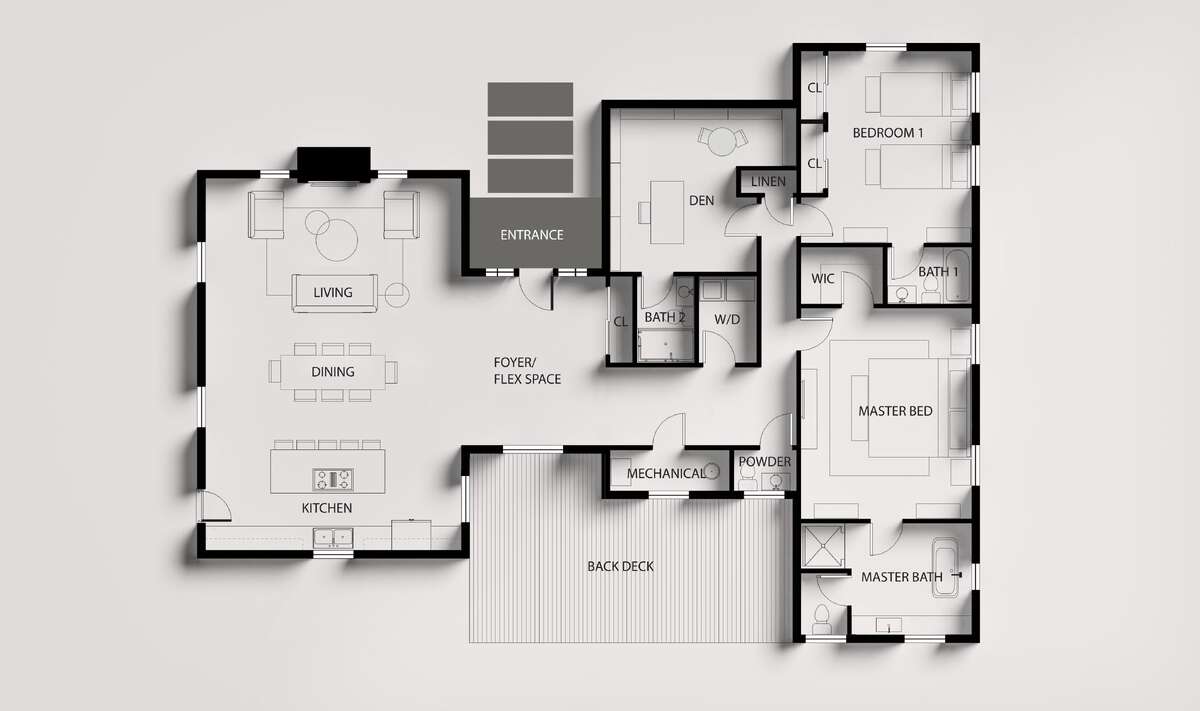 T2T Homes designed floor plan blending open-concept living with private, peaceful bedroom spaces