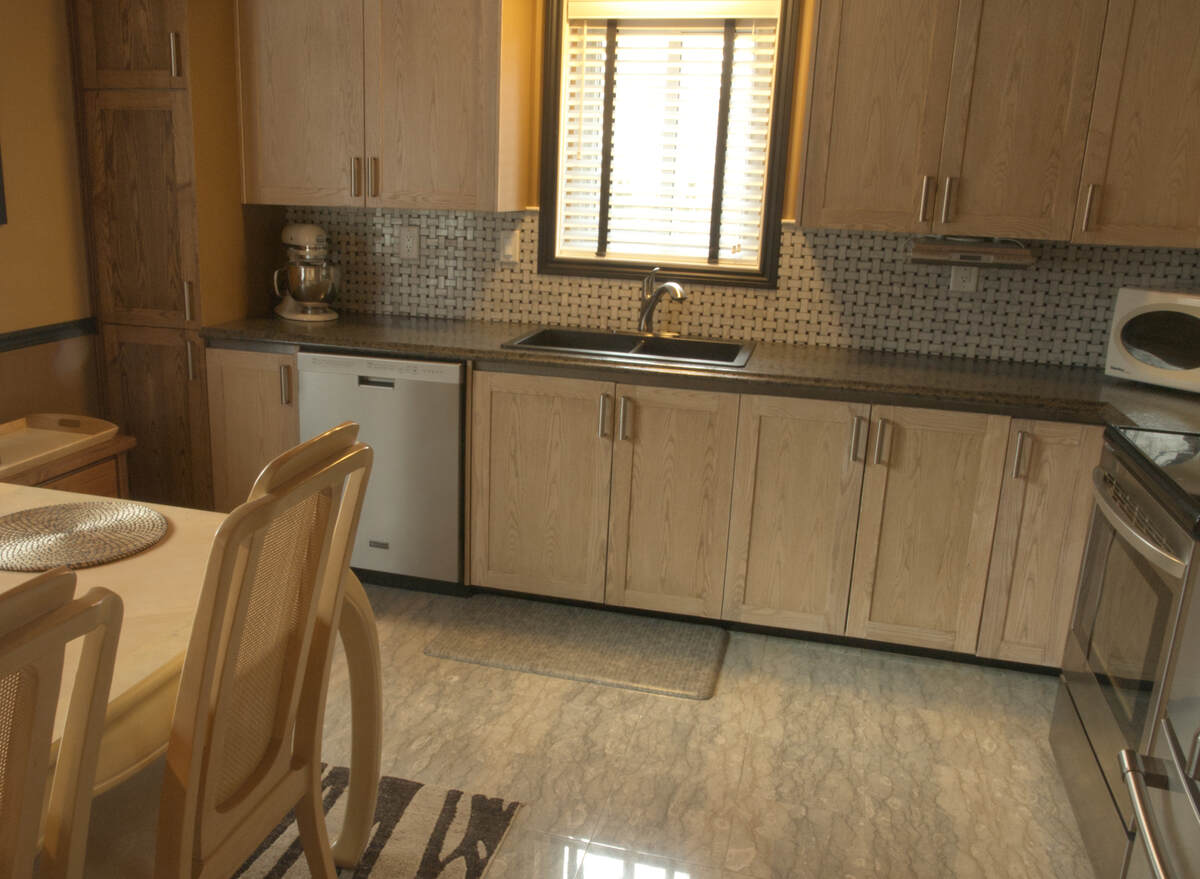 Kitchen cupboards & marble floor