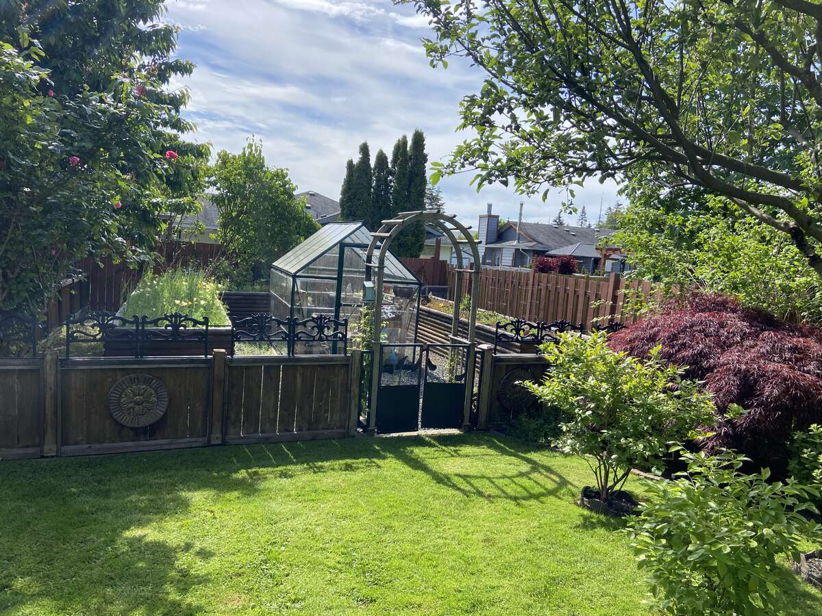 garden area and raised beds and green house