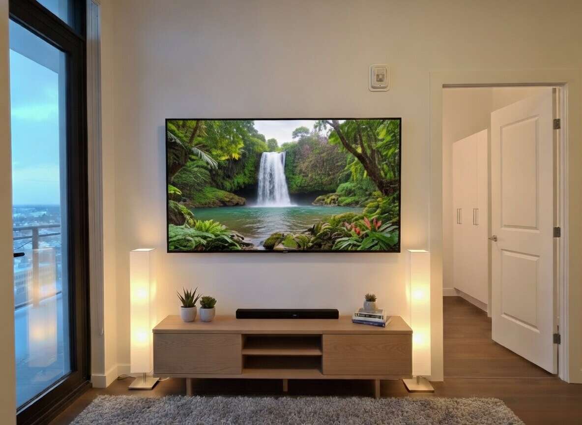 Bathroom with oversized mirror
