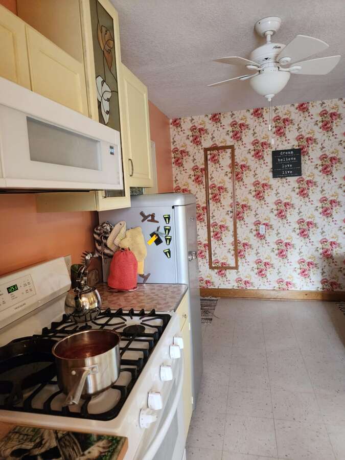 gas range and microwave/fan/light