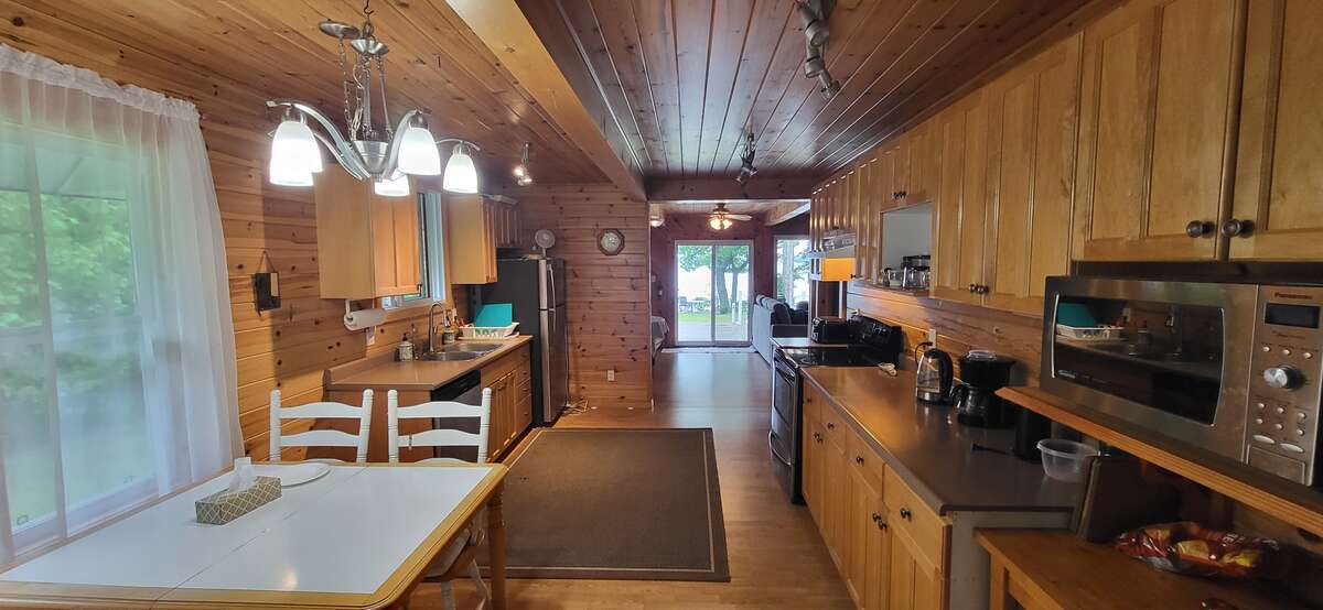 Kitchen, and living room.