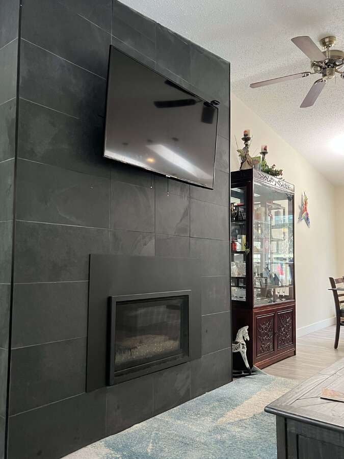 Slate temp controlled gas fireplace