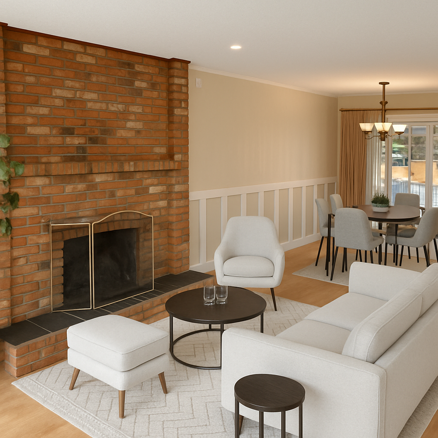 Living/ dining staged with AI