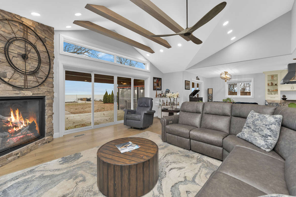 Open concept living room with a calming view