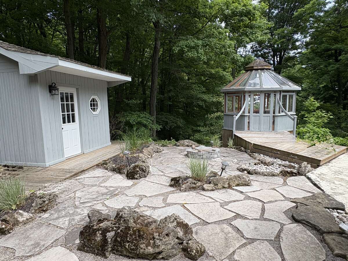 Back firepit, tool shed, and gazebo