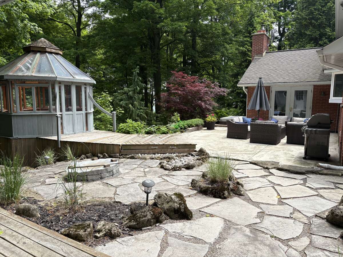 Back patio, gazebo, firepit and hot tub
