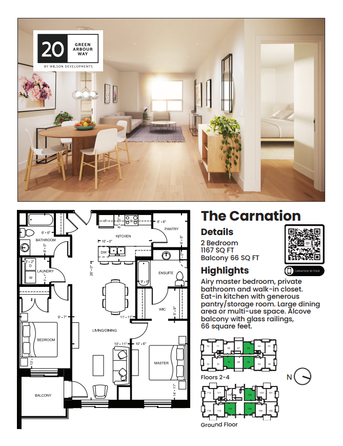 Carnation 1167 sq.ft., 2 bedrooms + 2 bathrooms - 20GreenArbourWay.com