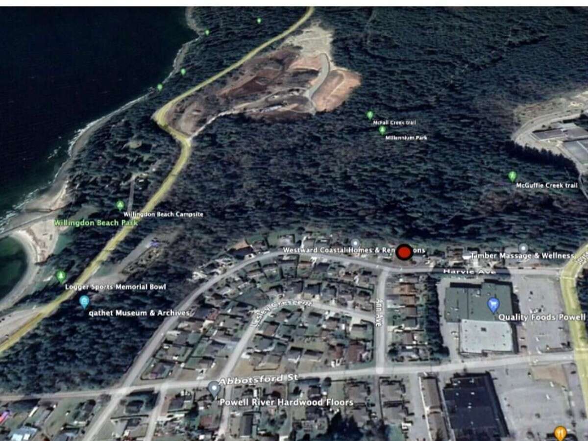 Lot in town by forested park in Powell River