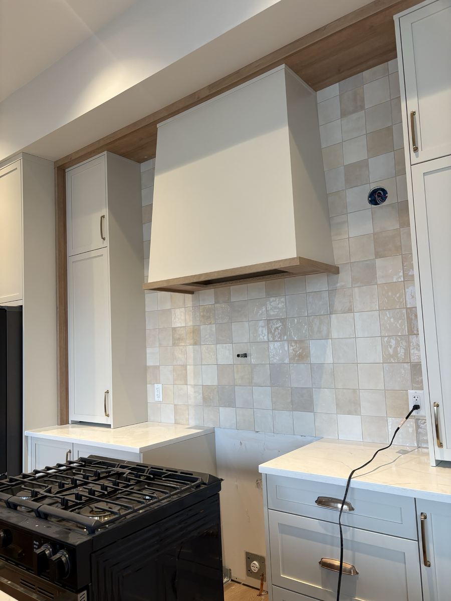 Close-up of backsplash tile around stove