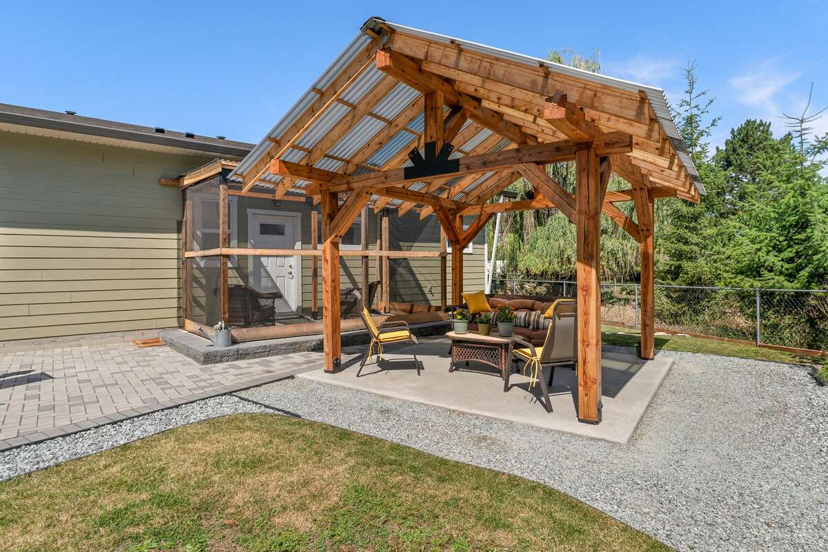 Backyard with custom pergola