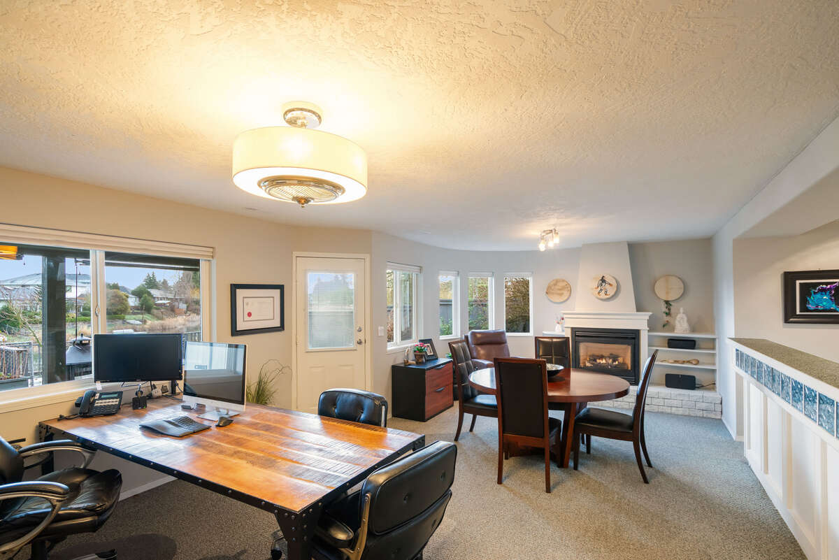 Beautiful views of the lake from every window with custom window coverings