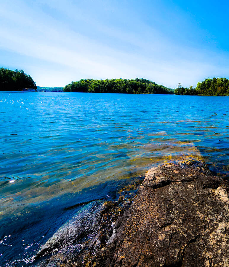 Island view, channel to the right, ideal for calm water/skiing, open lake to the left