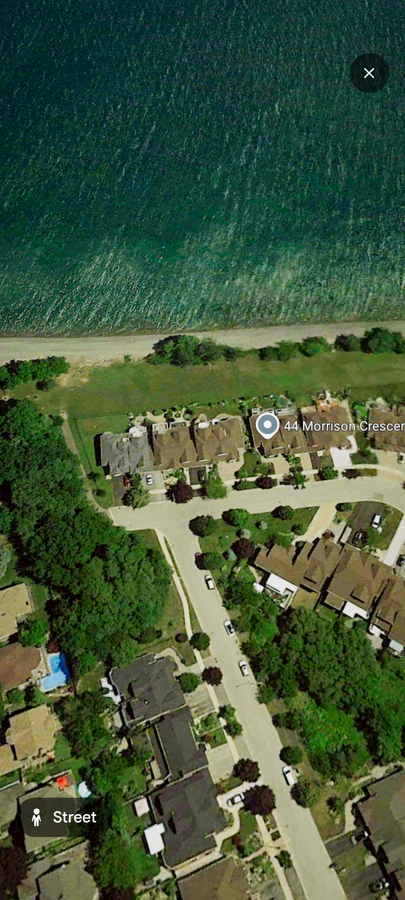 Satellite view of 44 Morrison Cres. Grimsby, beachfront, Lake Ontario