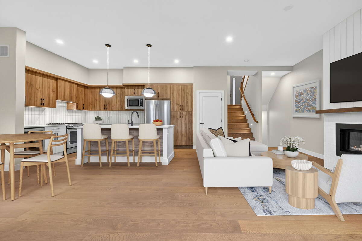 Virtually Staged Living room + kitchen + Dining