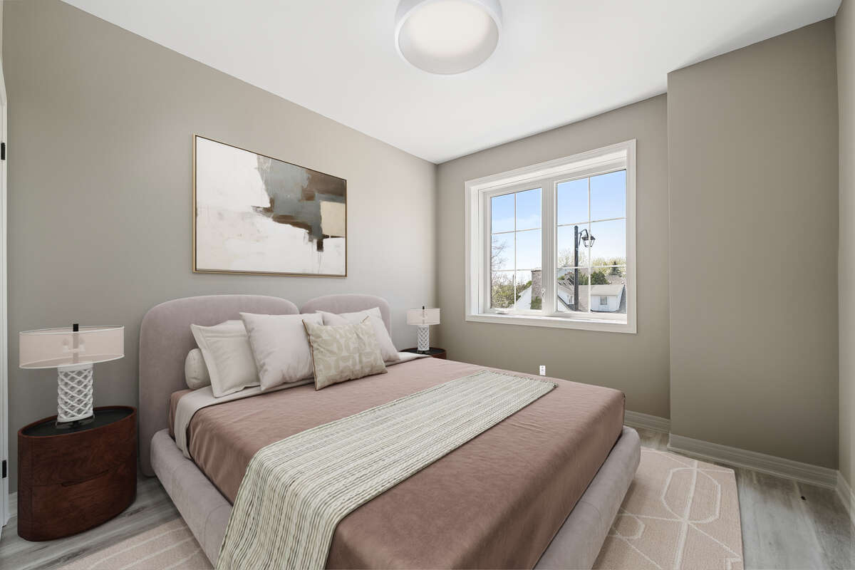 Virtually staged bedroom rendering based on floor plan.