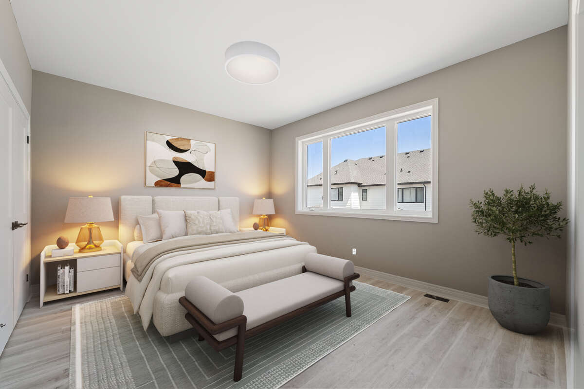 Virtually staged bedroom rendering based on floor plan.