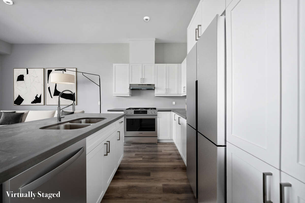 Virtually staged kitchen rendering based on floor plan.