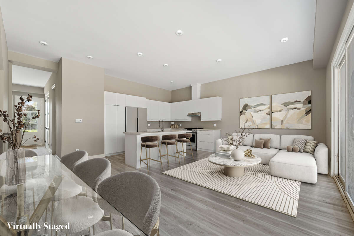Virtually staged Living rendering based on floor plan.