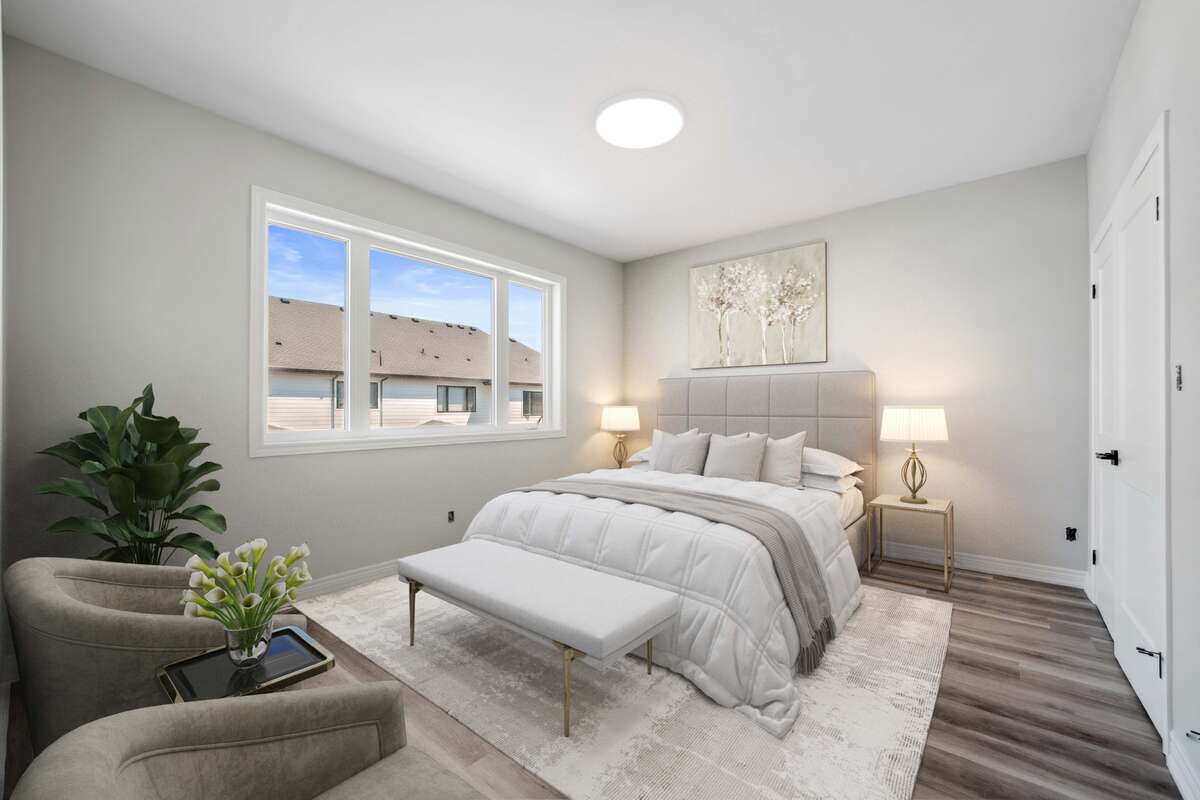 Virtually staged bedroom rendering based on floor plan.