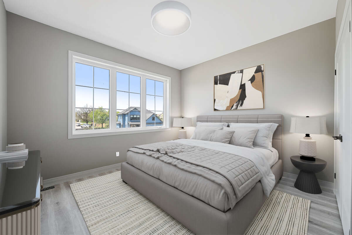 Virtually staged bedroom rendering based on floor plan.
