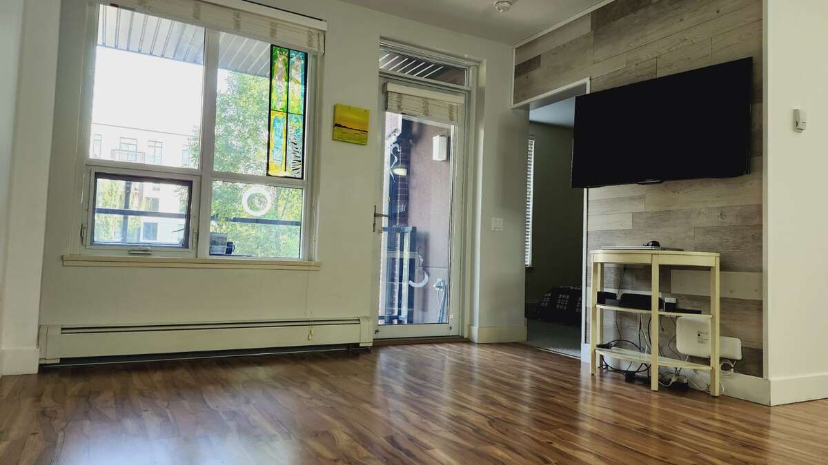 14'10"x11'2" living room, south facing view