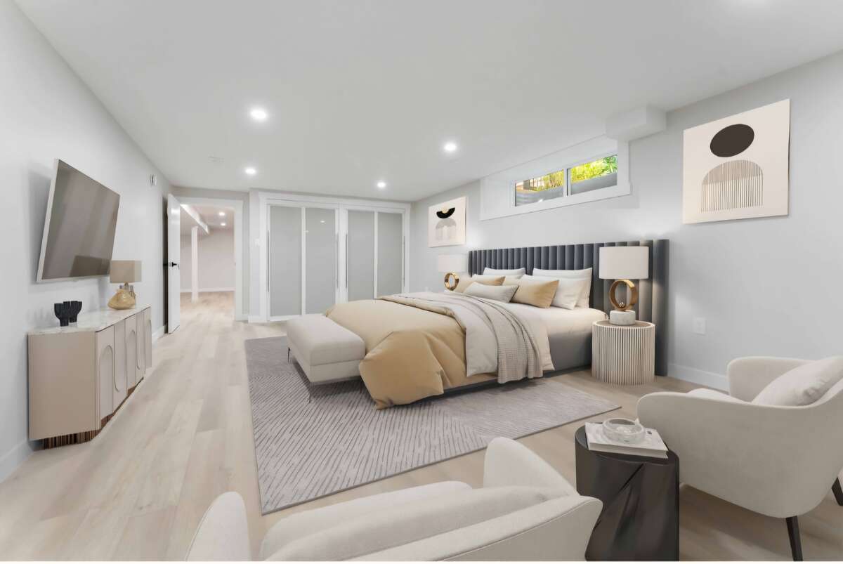 Virtually staged lower level bedroom