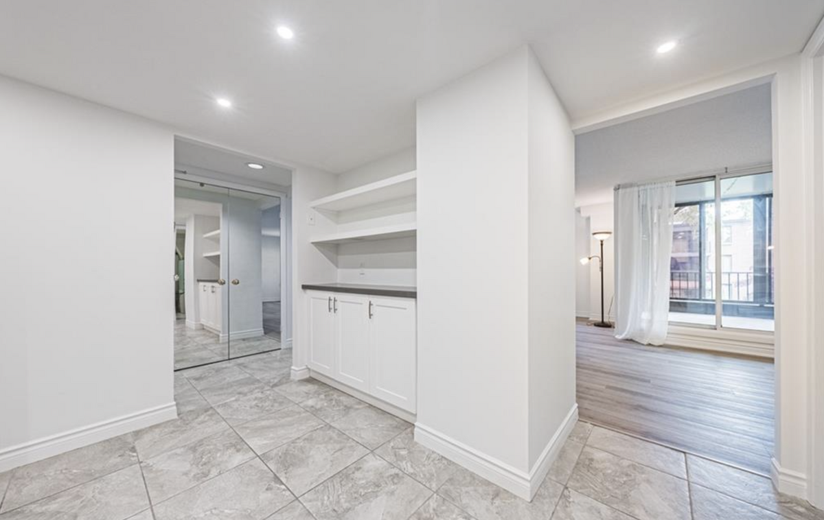 view from kitchen to dining room and balcony