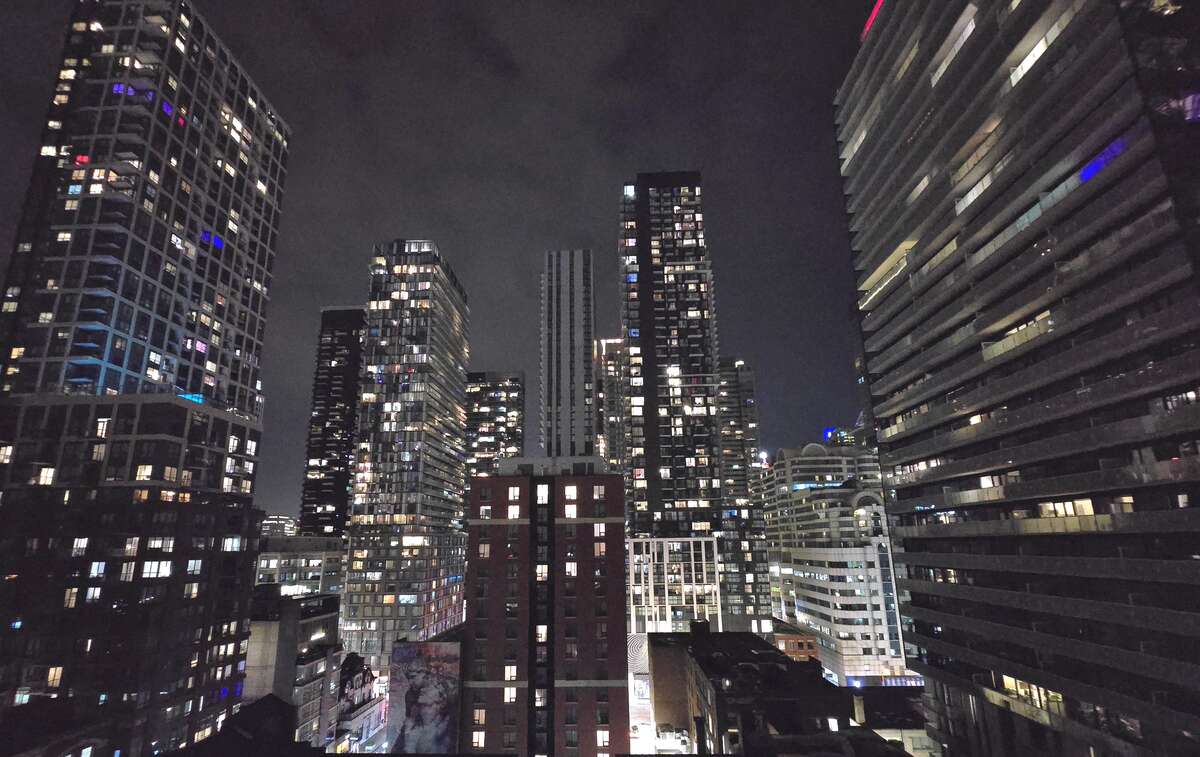 Stunning night view of the city from the rooftop.