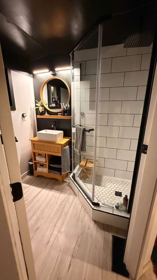 New bathroom (upstairs), with LARGE rainfall shower!