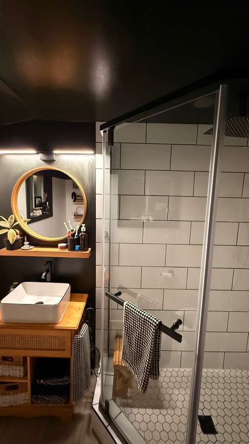 New bathroom (upstairs), with LARGE rainfall shower!