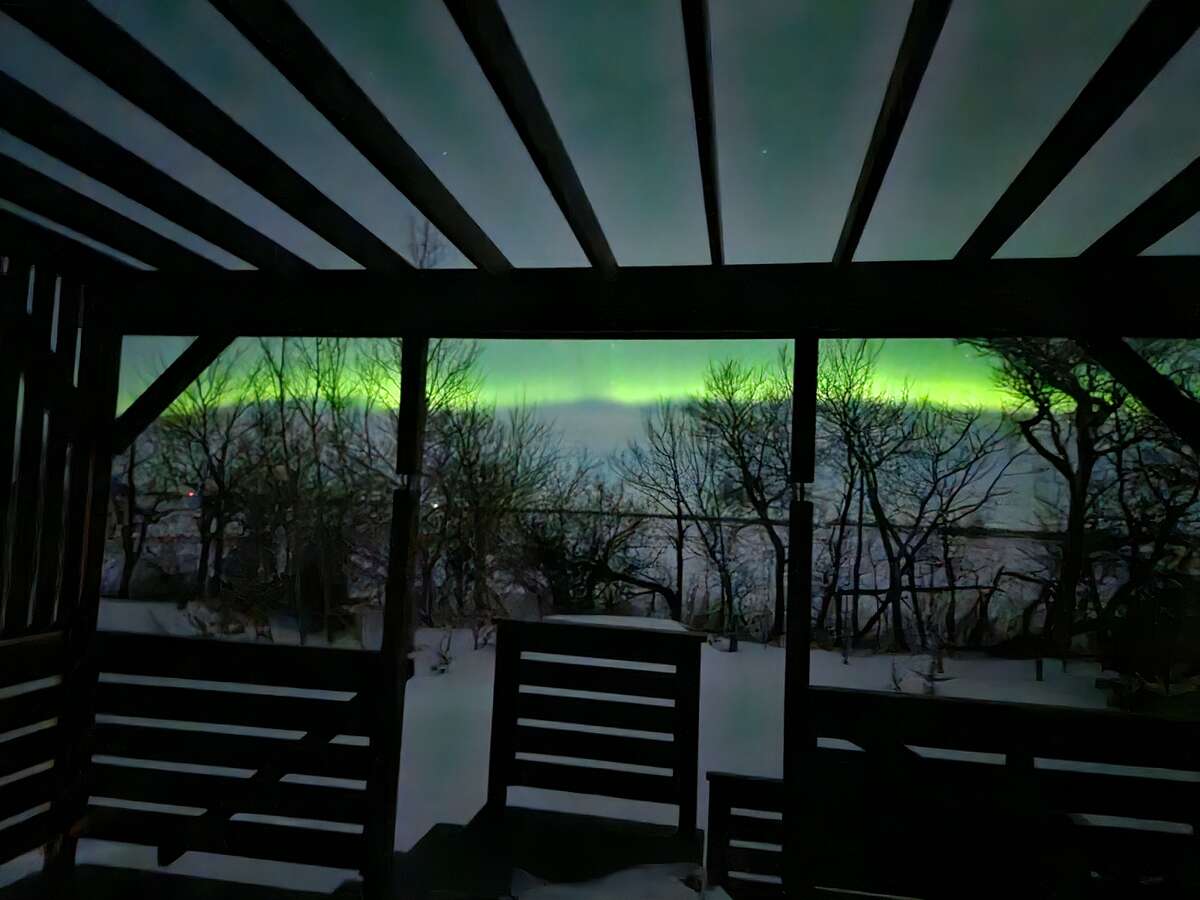 Northern lights, winter deck
