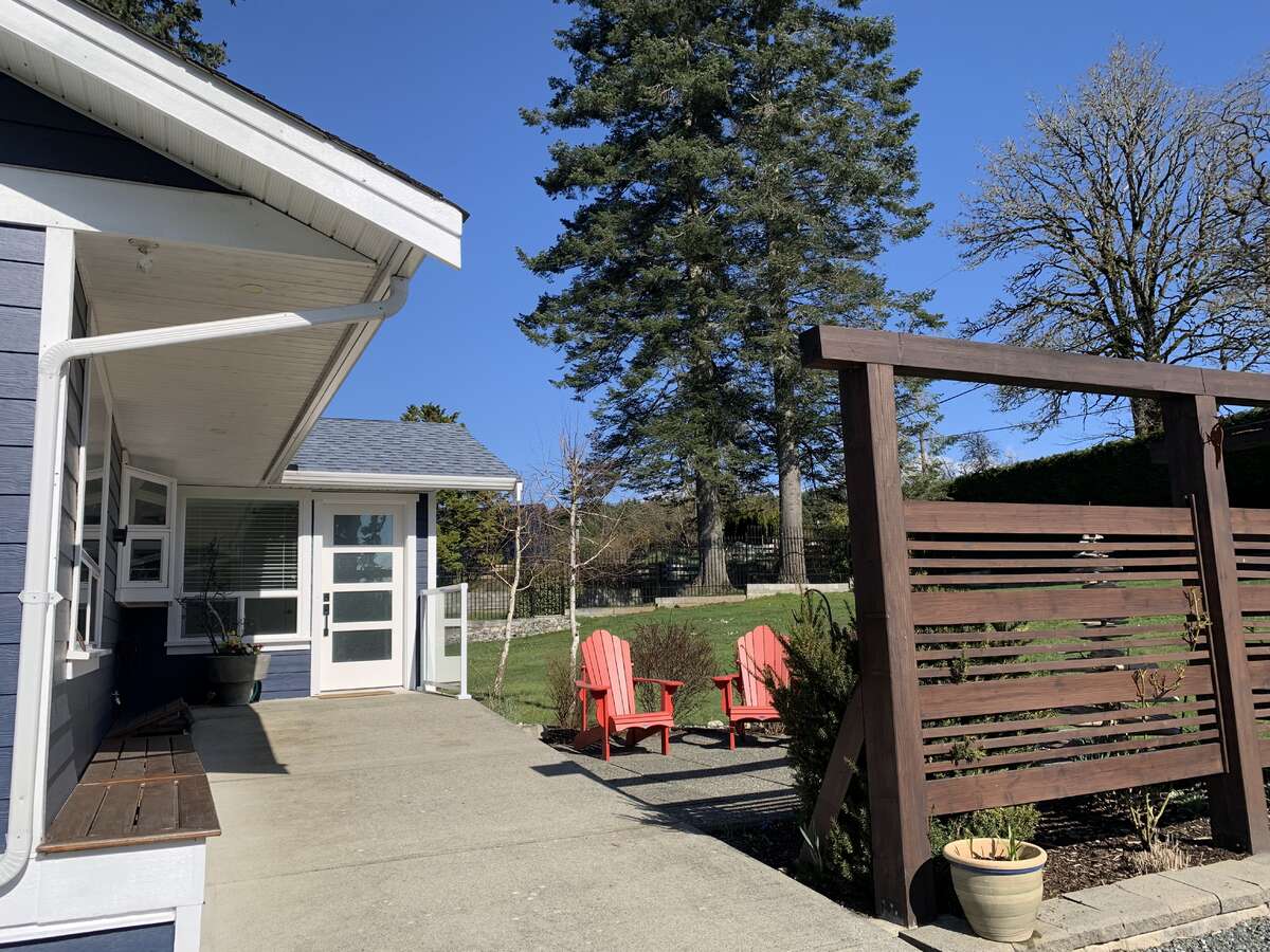 Main entrance and morning coffee patio
