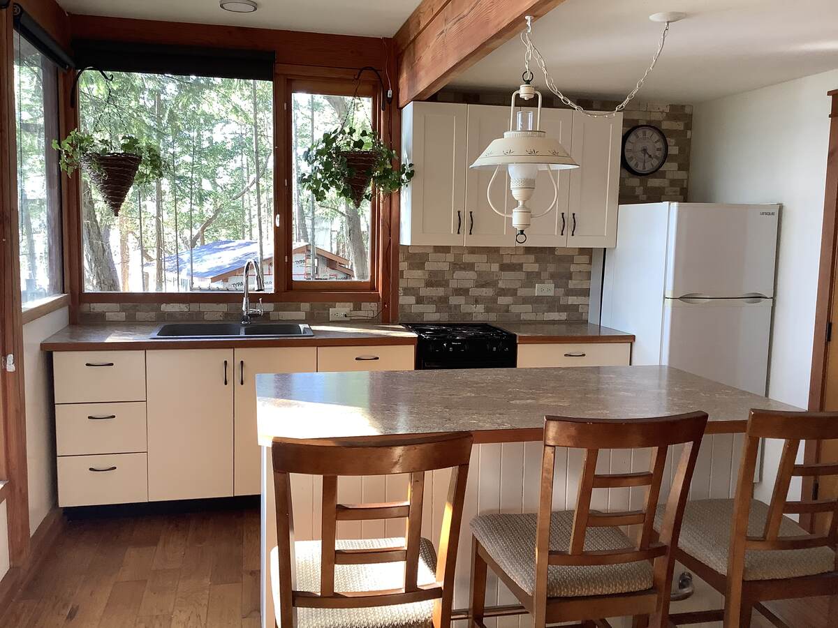 Bright sunny open kitchen.