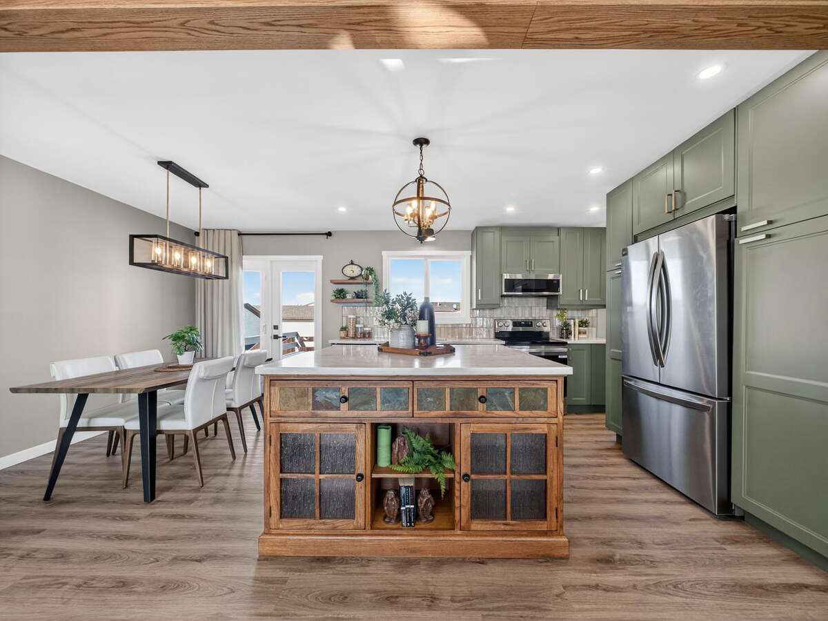 wood cabinet integrated into island