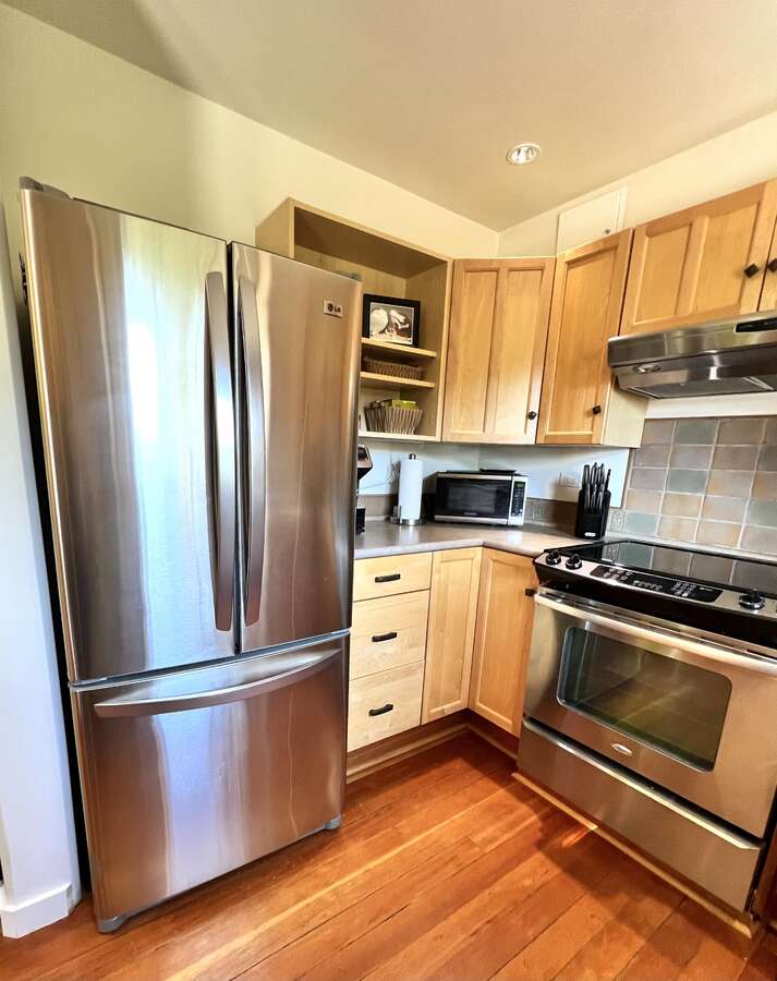 Kitchen and French doors leading to deck