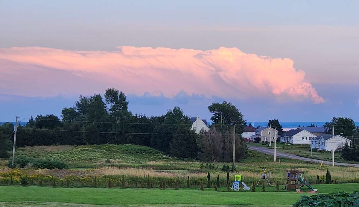 Clouds at dusk looking toward town and the Bay of Fundy