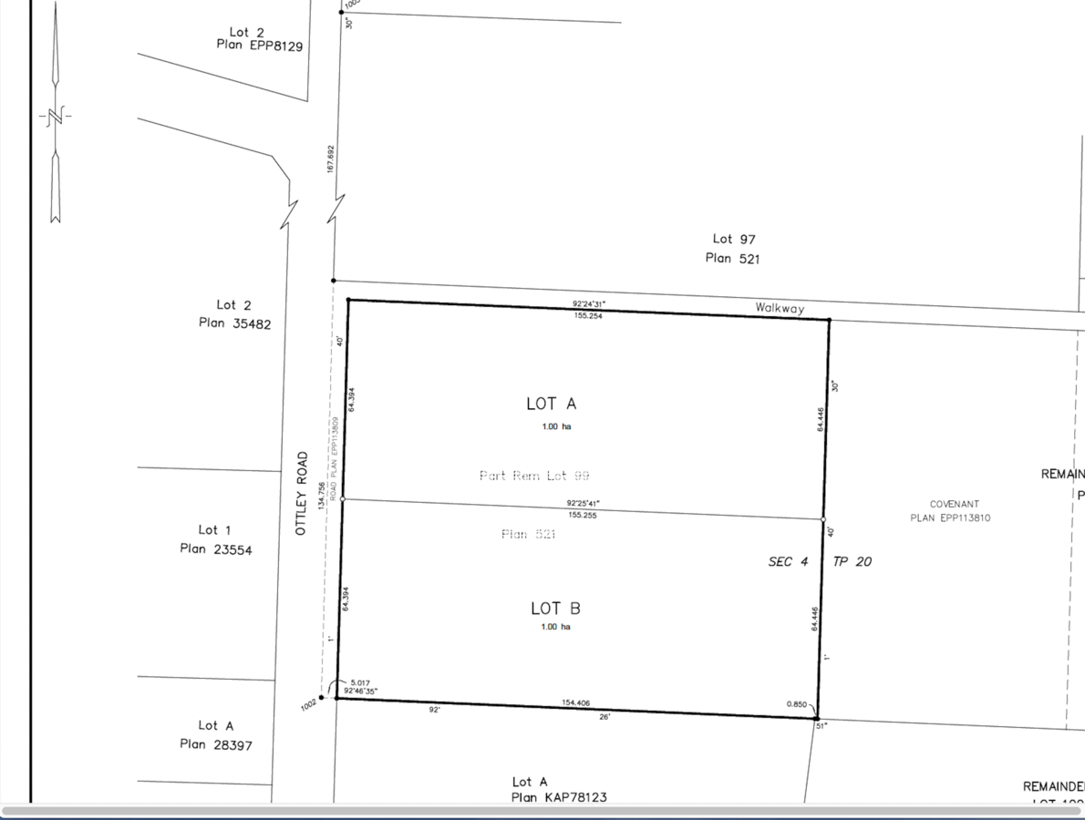 Plot Survey Plan:  6015 Ottley Road (Lot A) & 5725 Ottley Road (Lot B)  Lake Country, BC.  V4V 1N1