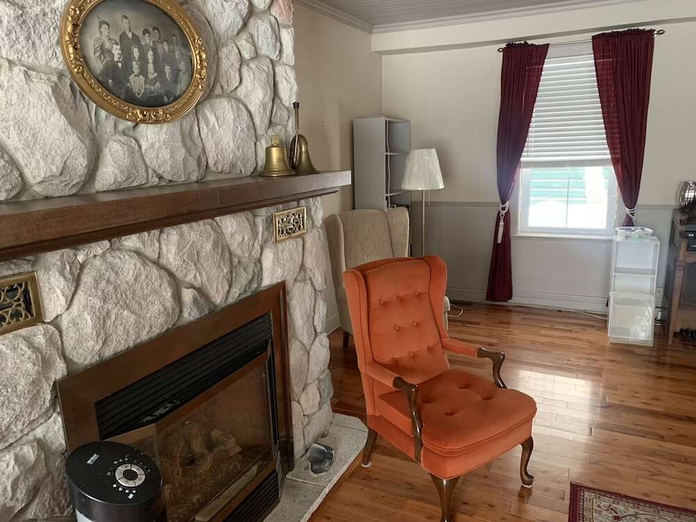 Custom fieldstone propane fireplace