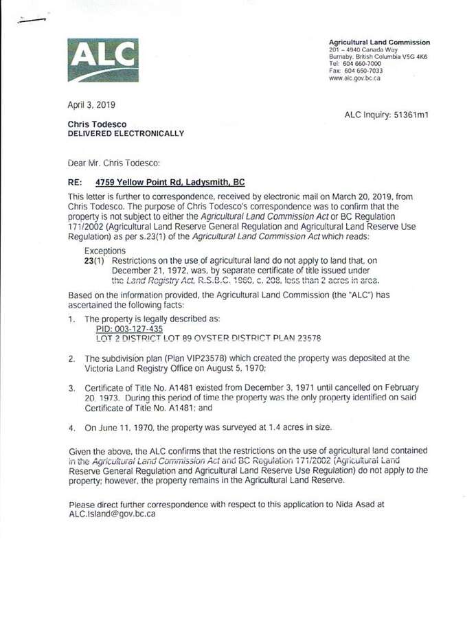 ALR exemption letter